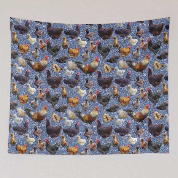 Item preview, Backyard Chickens on Blue Glitter designed and sold by StandoutSilkies.