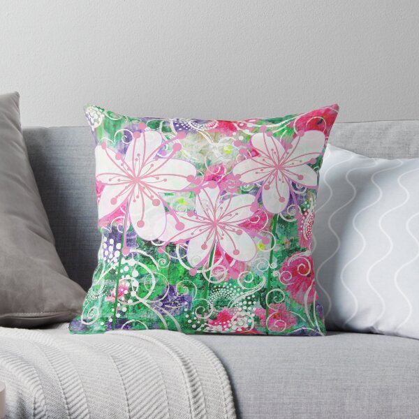 Joyful White Flowers by Jan Marvin Throw Pillow