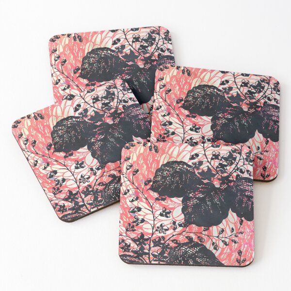 Item preview, Chinoiserie Chic Delicate Floral Stencil - Coal Black & Coral Red designed and sold by AndreaHelmArt.