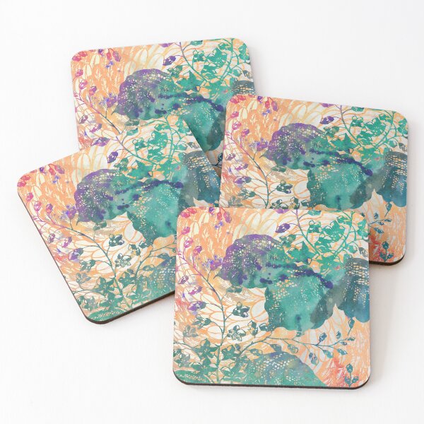 Item preview, Chinoiserie Chic Delicate Floral Stencil Art - Garden Green & Papaya Orange designed and sold by AndreaHelmArt.