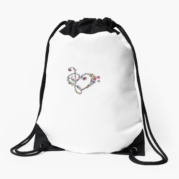 Treble and Bass Clef Flower Heart Drawstring Bag