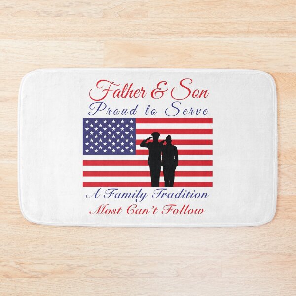 Item preview, Proud to Serve Military Family Tradition Father and Son Saluting US Flag designed and sold by MadMando.