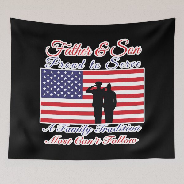 Item preview, Proud to Serve Military Family Tradition Father and Son Saluting US Flag designed and sold by MadMando.