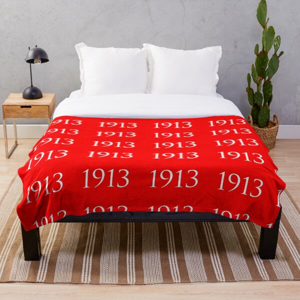 White 1913 on Red Throw Blanket