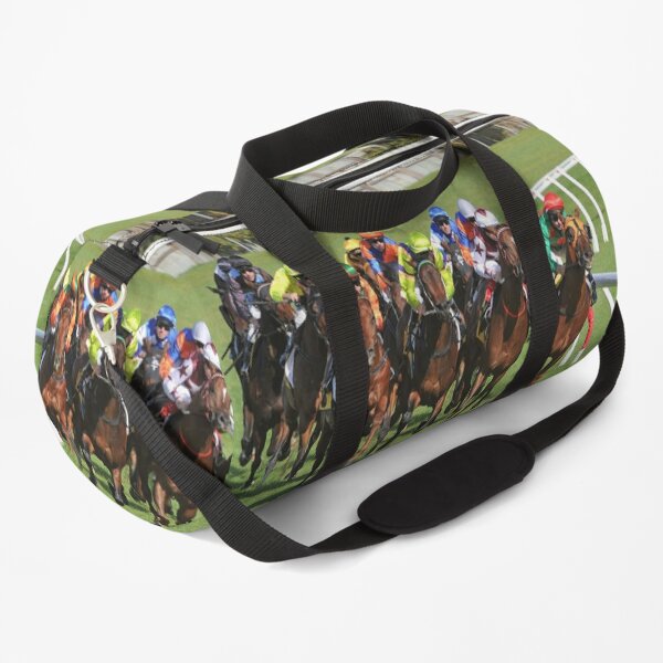 Horse racing action Duffle Bag