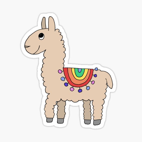 Cute Quirky Kawaii Rainbow Llama Doodle Cartoon Sticker