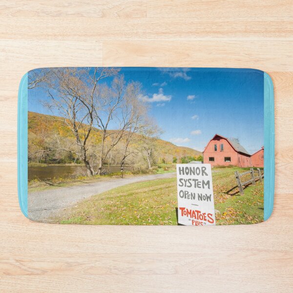 Item preview, Honor system sign for tomatoes in rural New England beside an American style red barn by a river. designed and sold by Brian Scantlebury.