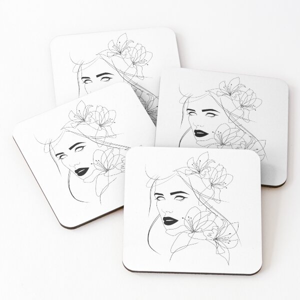 Item preview, Minimal One Line Woman Face with Blooming Flowers designed and sold by Valeria-Art.