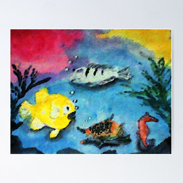 Aperçu de l'œuvre Happy Fishies, watercolor créée et vendue par Anna Lewis, blind artist.