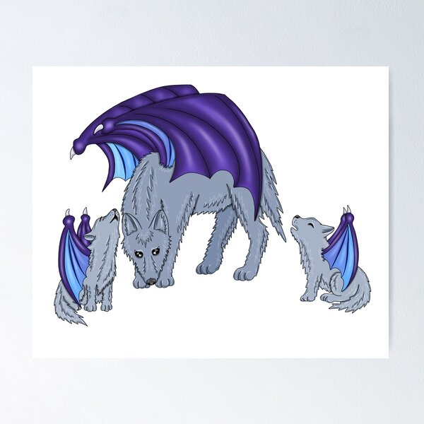 Item preview, Wolf and cubs with wings designed and sold by Melanie Jeyakkumar.