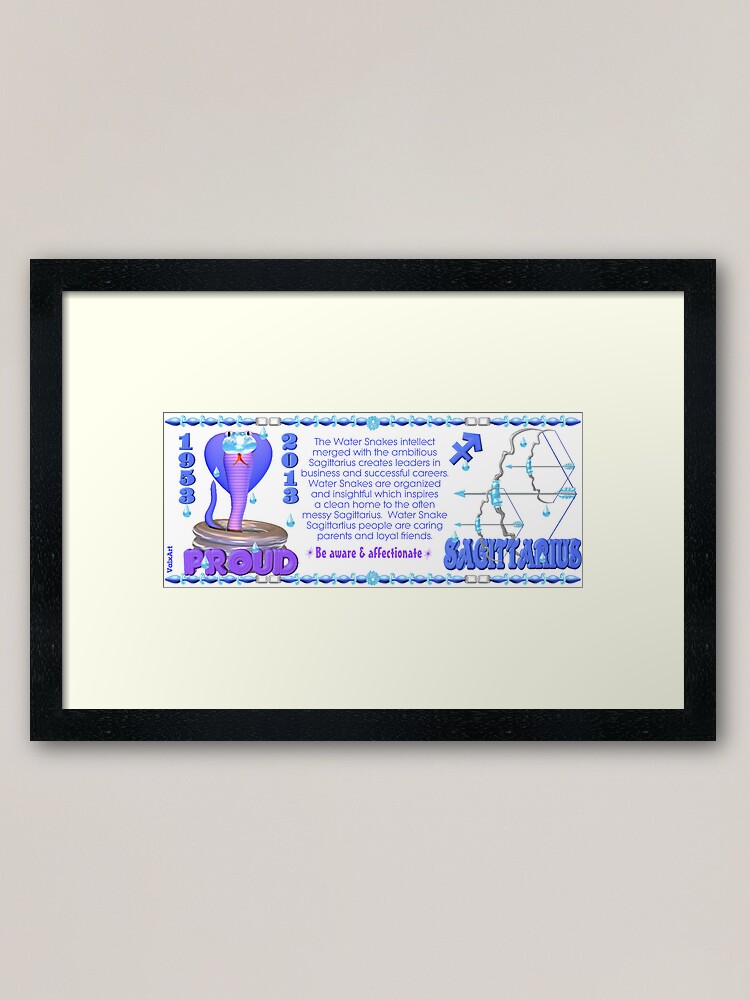 "Chinese Zodiac, water snake, 1953, 2013, born, Sagittarius " Framed Art Print for Sale by