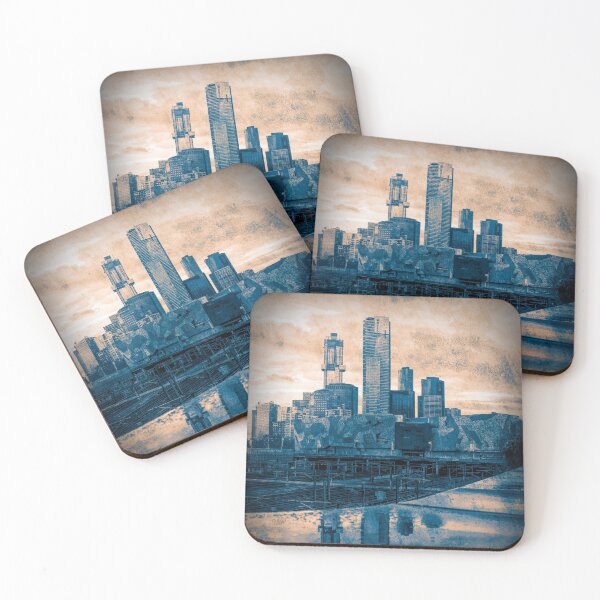 Item preview, City Skyline of Melbourne. Artistic pastel feel with reflection in foreground. designed and sold by Glen McDonald.