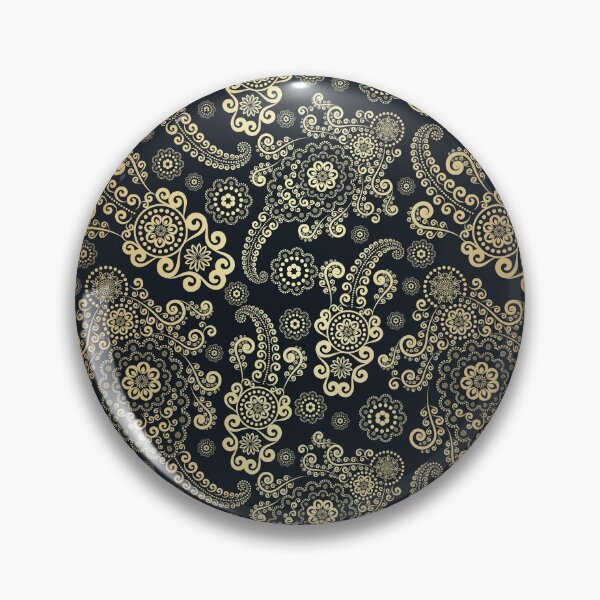 Golden Luxury Paisley on Black Background Pin