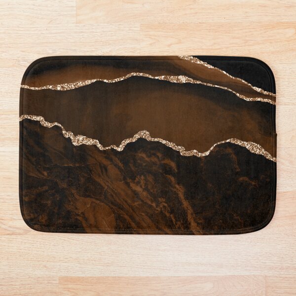 Abstract Brown & Gold Modern Geode Agate Design Bath Mat