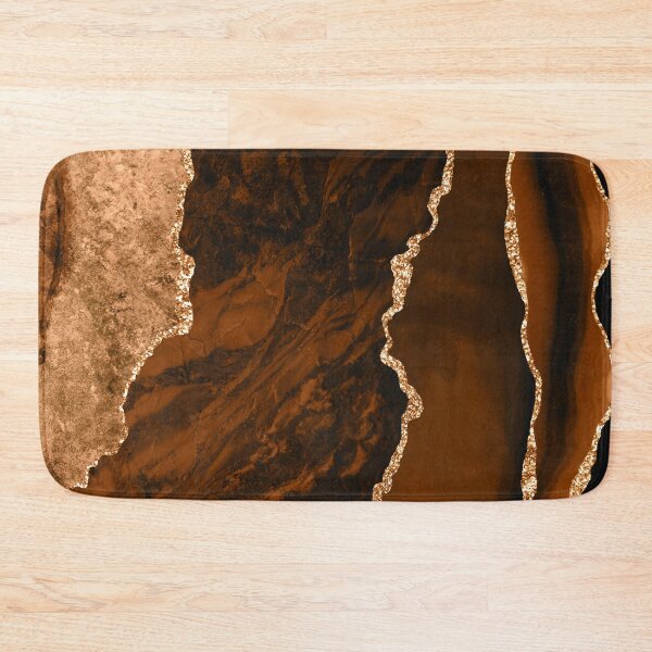 Abstract Chocolate Brown & Gold Modern Geode Agate Design Bath Mat