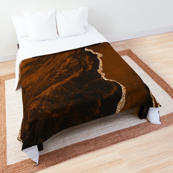 Abstract Chocolate Brown & Gold Modern Geode Agate Design Comforter
