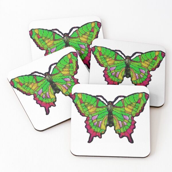 Item preview, Neon Butterfly Green Red Round Bead Dot Embroidered Effect  designed and sold by KavimaCreatives.