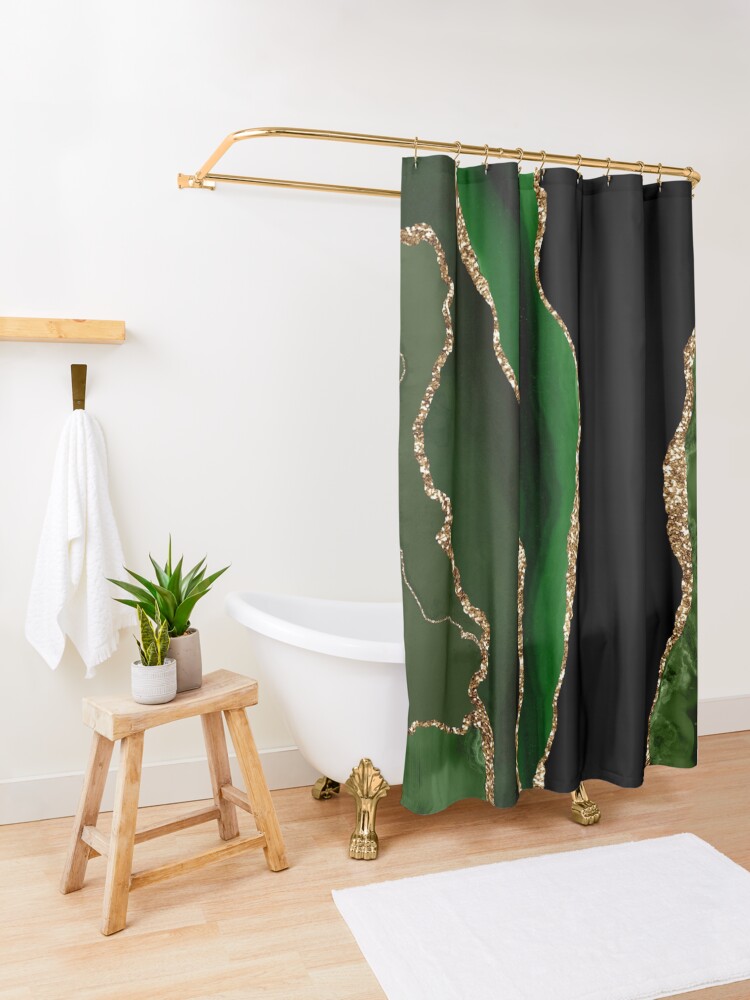 "Abstract Emerald Green & Gold Modern Geode Agate Design" Shower