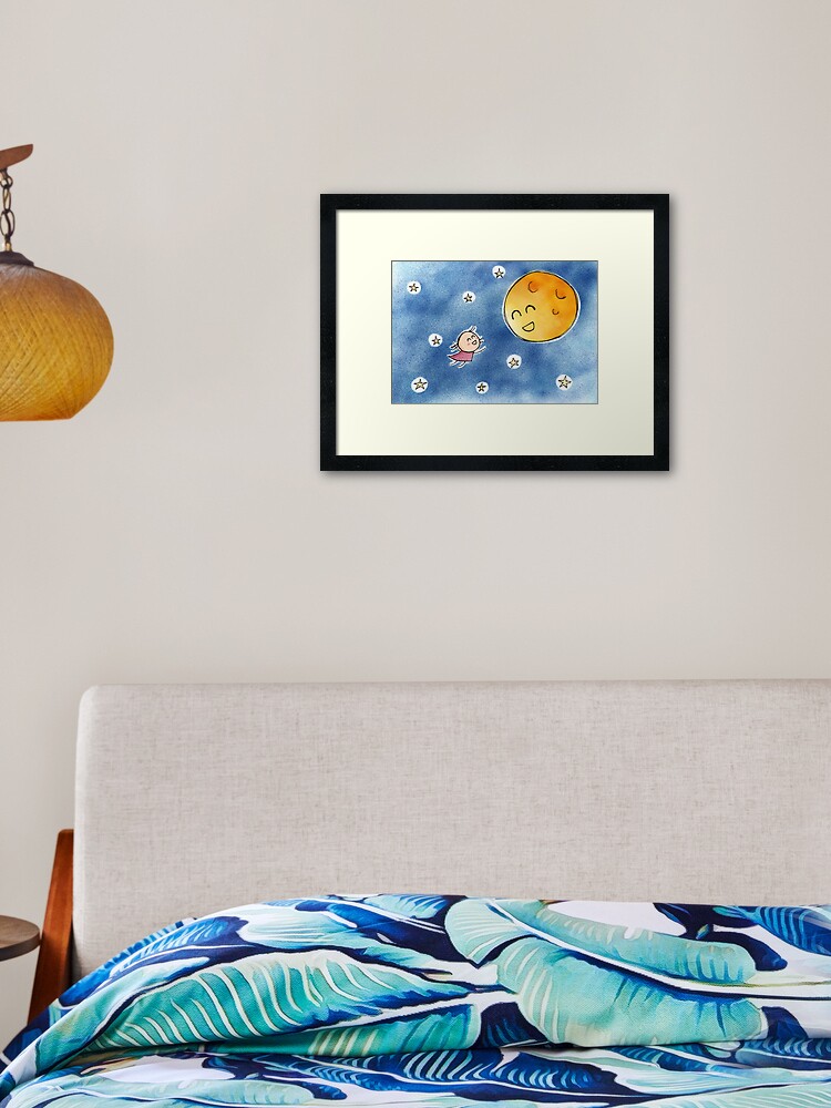 Thumbnail 2 of 7, Framed Art Print, Hello Moon Friend designed and sold by Cheeseness.