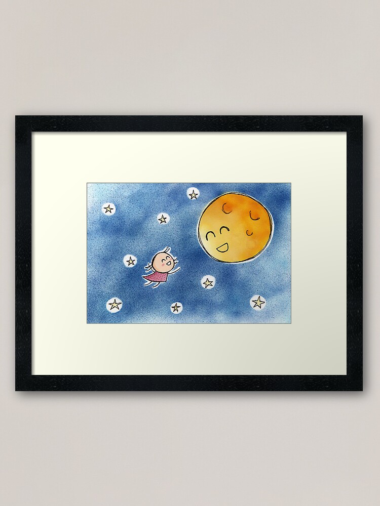 Thumbnail 1 of 7, Framed Art Print, Hello Moon Friend designed and sold by Cheeseness.