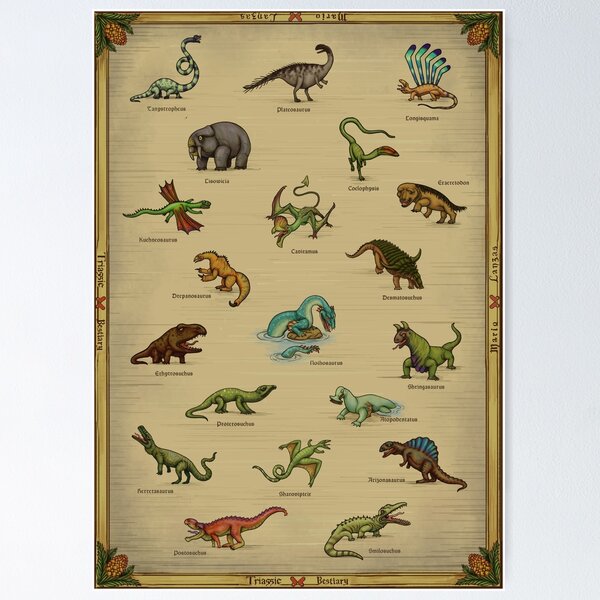 Vista previa del artículo con la obra «Bestiario Triásico (estilo medieval)», diseñado y vendido por Mario Lanzas.
