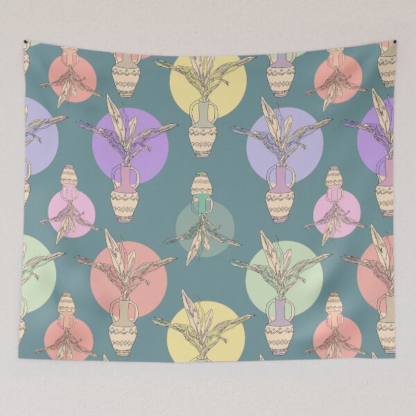 Item preview, Tropical minimal boho style tropical plants pattern on dark ocean green designed and sold by EarthyPlanty.