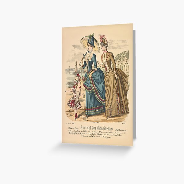 Artikel-Vorschau von Damen am Strand aus einem französischen Modemagazin von 1886, designt und verkauft von Vintage-TM.