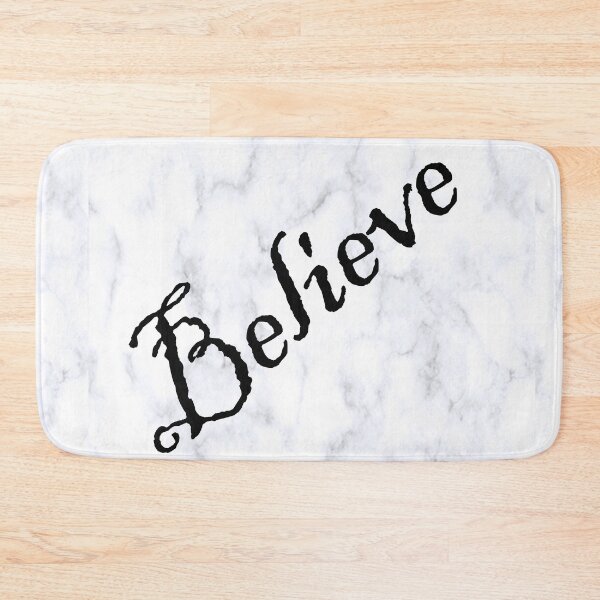Item preview, Believe Message, Faith, Hope, Inspirational Graphic Art White Marble Designed Background, Black Lettering: Clothing, Home Decor, Phone Cases, Face Masks & More! designed and sold by Cute & Sassy Custom Gifting Boutiques.