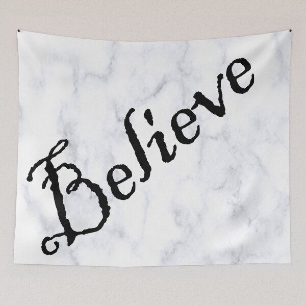 Item preview, Believe Message, Faith, Hope, Inspirational Graphic Art White Marble Designed Background, Black Lettering: Clothing, Home Decor, Phone Cases, Face Masks & More! designed and sold by Cute & Sassy Custom Gifting Boutiques.
