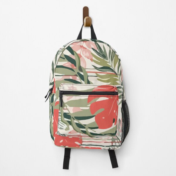 Colorful seamless pattern with red tropical plants Backpack