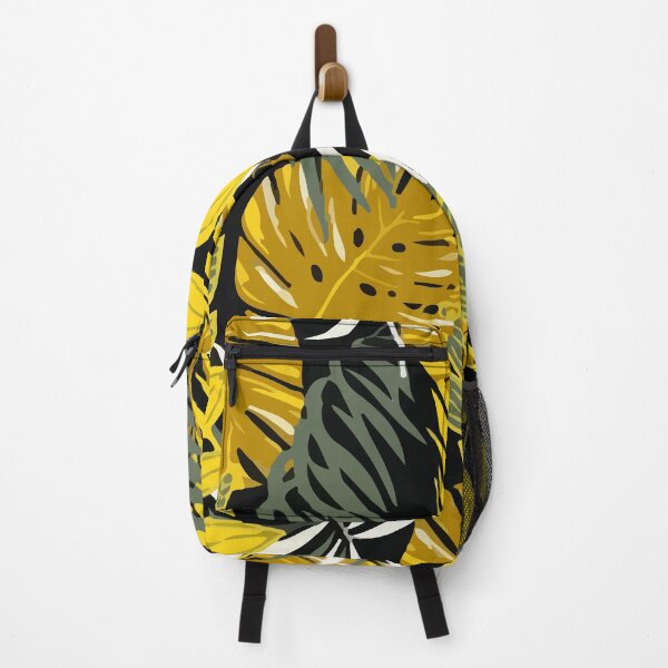 Colorful seamless pattern with tropical leaves yellow tones Backpack