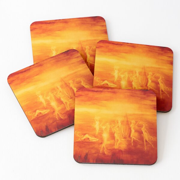 Item preview, Bright orange monochromatic painting of naked girls dancing designed and sold by ElenaGalaxyArt.