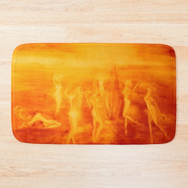 Item preview, Bright orange monochromatic painting of naked girls dancing designed and sold by ElenaGalaxyArt.