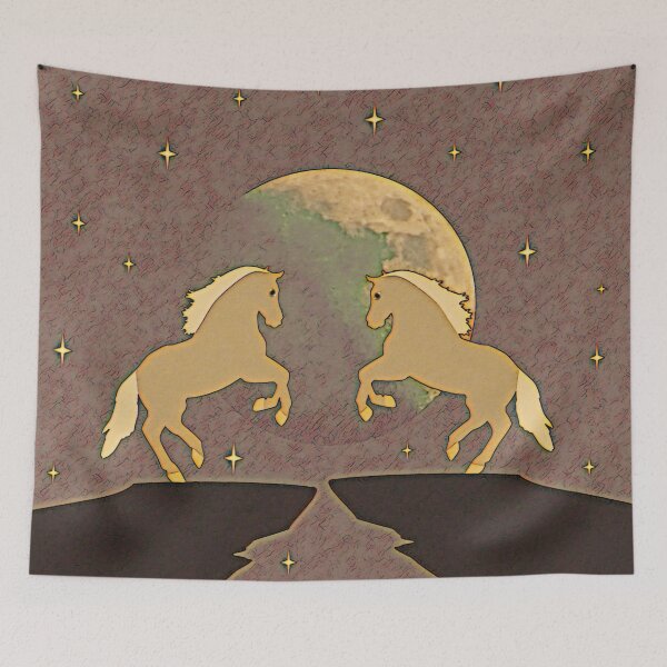 Item preview, A pair of horses against the background of the full moon designed and sold by helenkaiy.