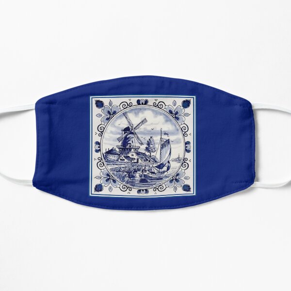 DUTCH BLUE DELFT: Vintage Windmill Print Mask