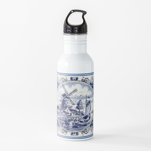 DUTCH BLUE DELFT: Vintage Windmill Print Botella de agua