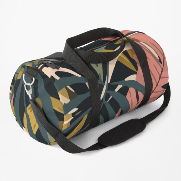 Seamless pattern colorful tropical plants leaves dark background Duffle Bag