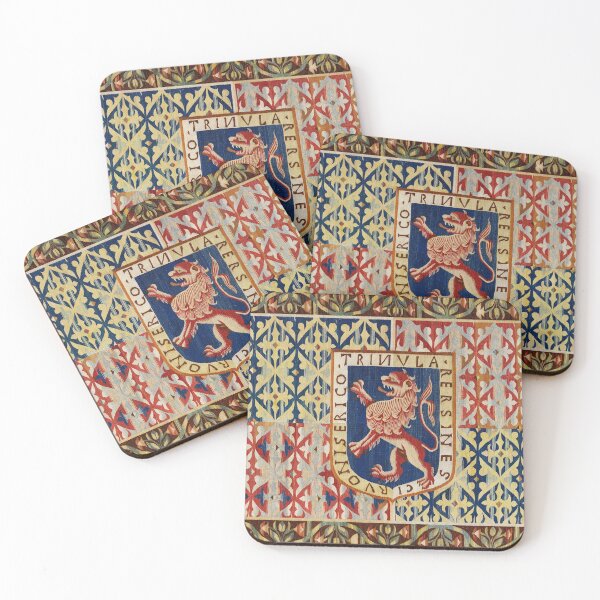Item preview, ANTIQUE FLEMISH HERALDIC TAPESTRY WITH RAMPANT LION Red Blue Yellow Hues designed and sold by BulganLumini.