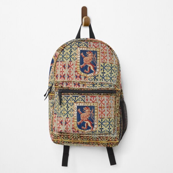 Item preview, ANTIQUE FLEMISH HERALDIC TAPESTRY WITH RAMPANT LION Red Blue Yellow Hues designed and sold by BulganLumini.