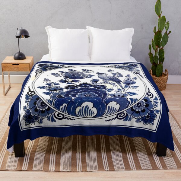 Item preview, DUTCH BLUE DELFT : Vintage Blue Bird and Flowers Print designed and sold by posterbobs.