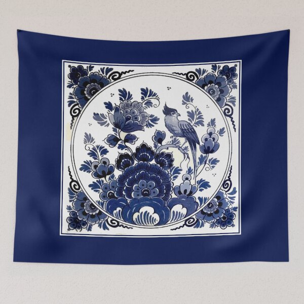 Item preview, DUTCH BLUE DELFT : Vintage Blue Bird and Flowers Print designed and sold by posterbobs.
