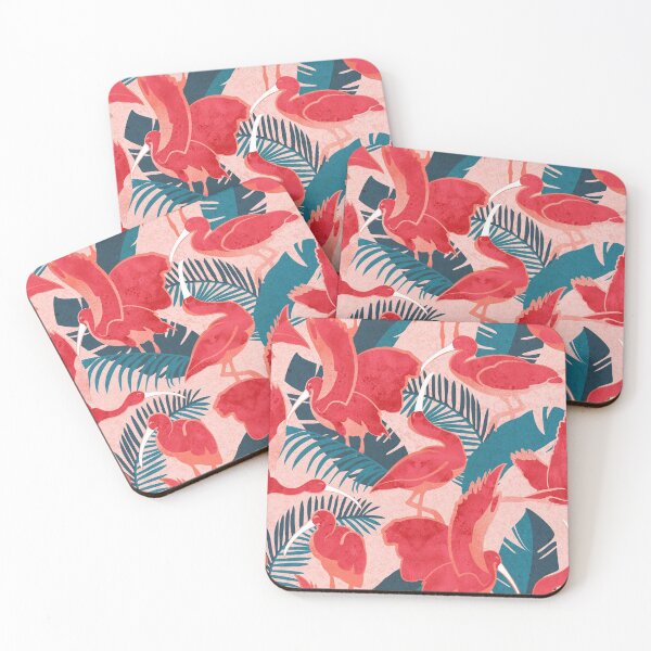 Item preview, Luxurious Scarlet Ibis // pink background teal vegetation metal rose and red guará large birds designed and sold by SelmaCardoso.