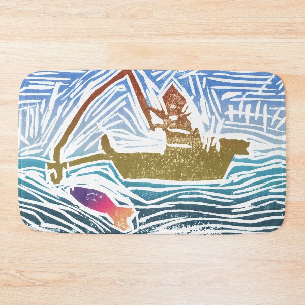 Item preview, Abstract, Hand-Carved Plate and Printed art of a Fisherman on the Ocean designed and sold by BigAl3D.