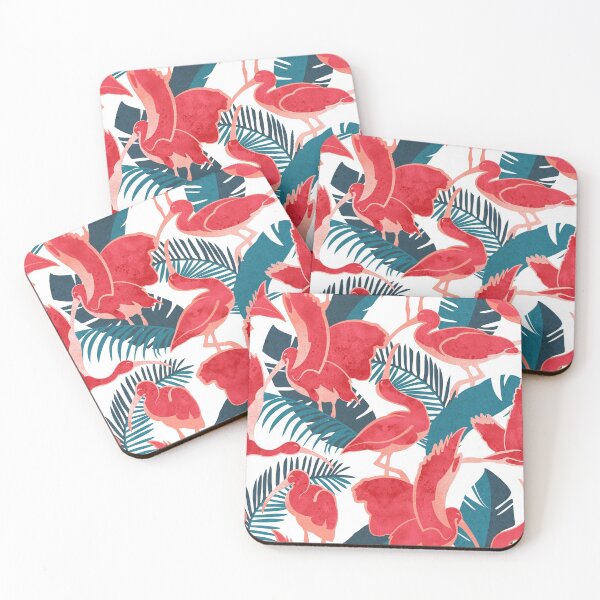 Item preview, Luxurious Scarlet Ibis // white background teal vegetation metal rose and red guará large birds designed and sold by SelmaCardoso.