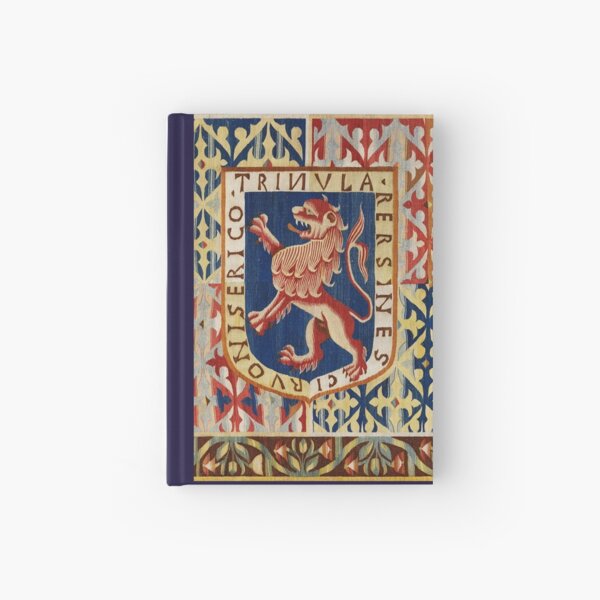 ANTIQUE FLEMISH HERALDIC TAPESTRY WITH RAMPANT LION Red Blue Yellow Hues Hardcover Journal