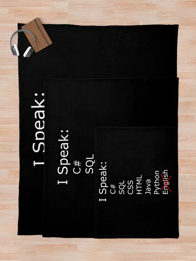 Thumbnail 5 of 6, Throw Blanket, I only speak C sharp, sql, css, html, java, python designed and sold by catnamedtiffany.