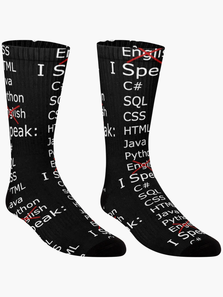 Thumbnail 3 of 5, Socks, I only speak C sharp, sql, css, html, java, python designed and sold by catnamedtiffany.