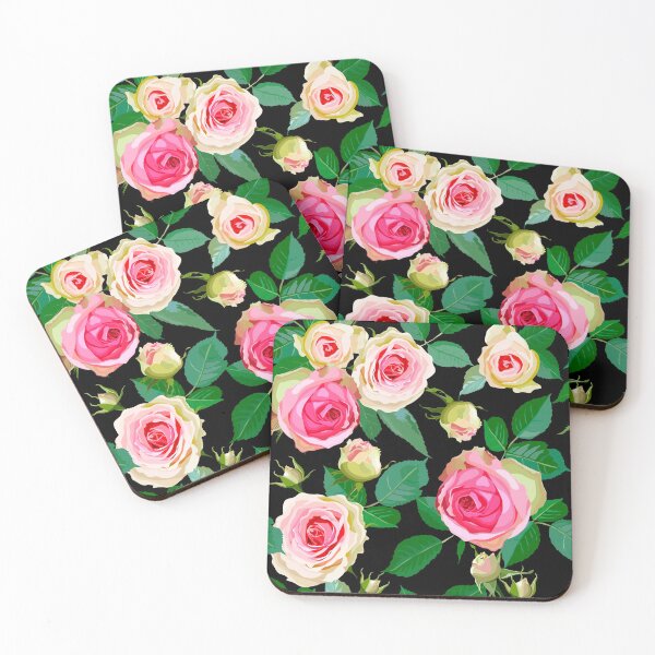 Item preview, Pink rose flowers on black background. designed and sold by Sam2211.