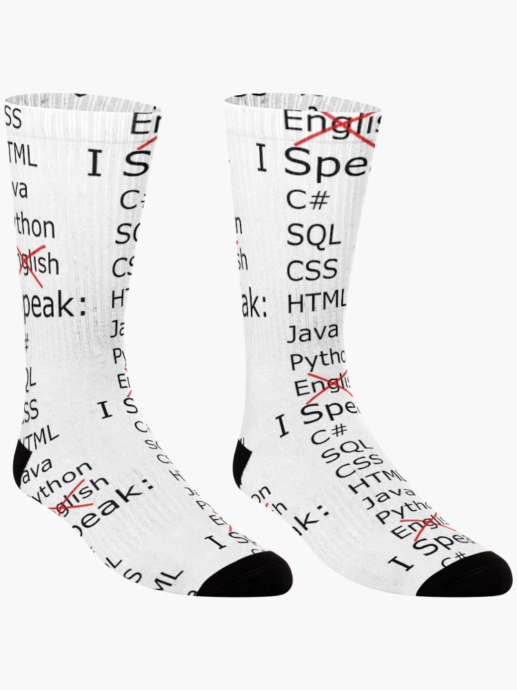 Thumbnail 3 of 5, Socks, I speak C sharp, sql, css, html, java, python designed and sold by catnamedtiffany.