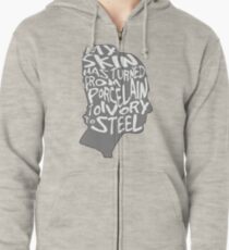 porcelain ivory steel Zipped Hoodie
